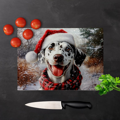Christmas Dalmatian Glass Chopping Board