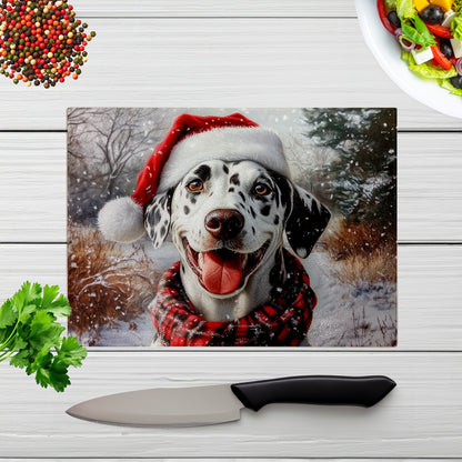 Christmas Dalmatian Glass Chopping Board