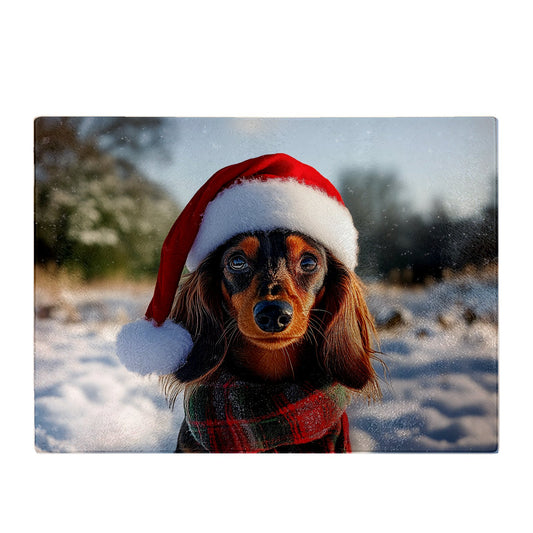 Christmas Dachshund Glass Chopping Board