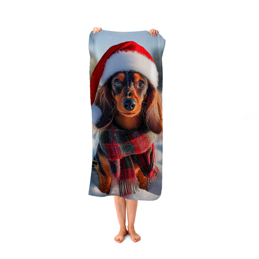 Christmas Dachshund Beach Towel