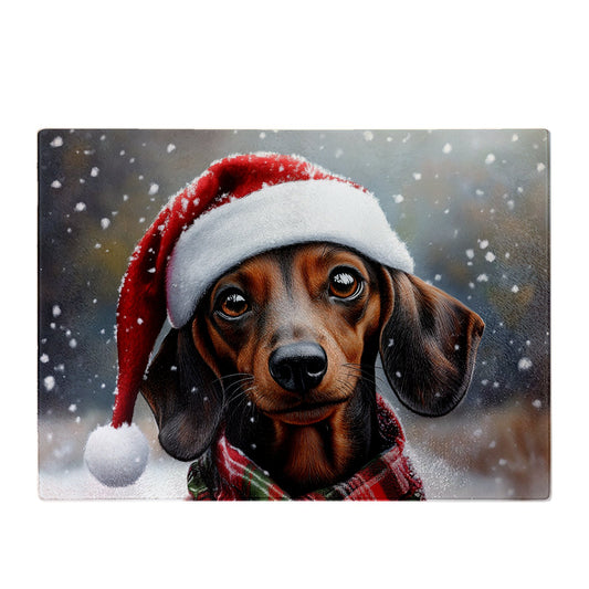Christmas Dachschund Glass Chopping Board