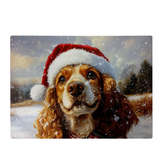 Snowy Christmas Cocker Spaniel Glass Chopping Board