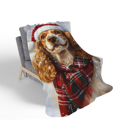 Snowy Christmas Cocker Spaniel Sherpa Blanket