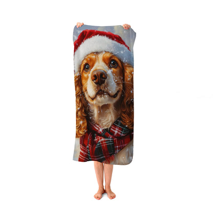 Snowy Christmas Cocker Spaniel Beach Towel