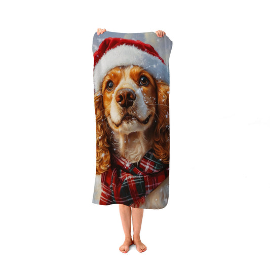 Snowy Christmas Cocker Spaniel Beach Towel