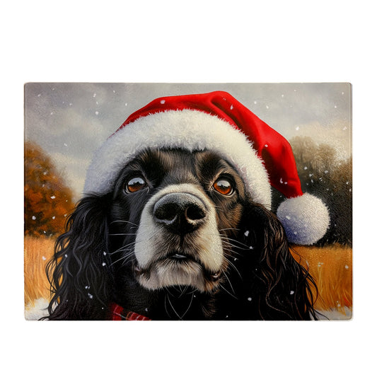 Christmas Cocker Spaniel Glass Chopping Board
