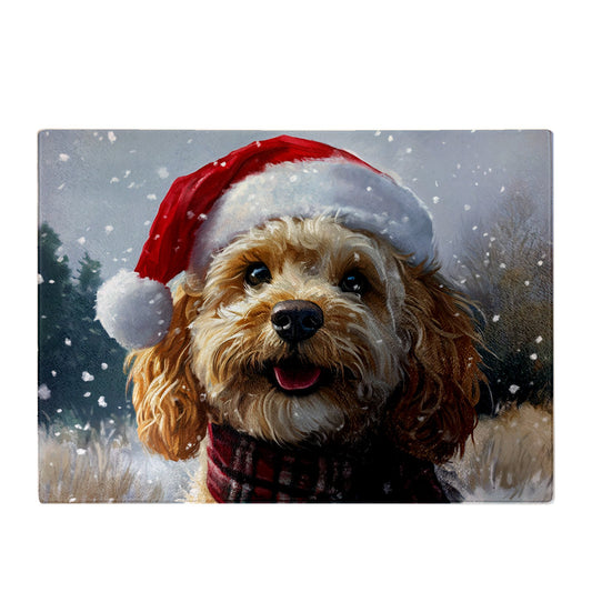 Christmas Cockapoo Glass Chopping Board