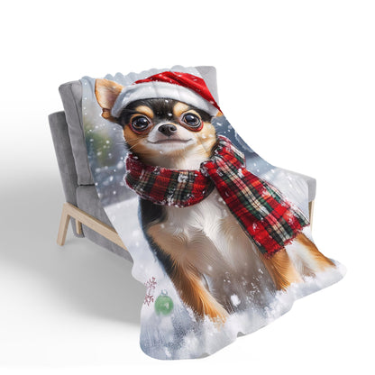 Snowy Christmas Chihuahua Sherpa Blanket