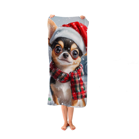 Snowy Christmas Chihuahua Beach Towel