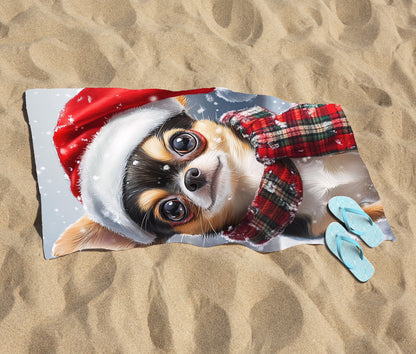 Snowy Christmas Chihuahua Beach Towel