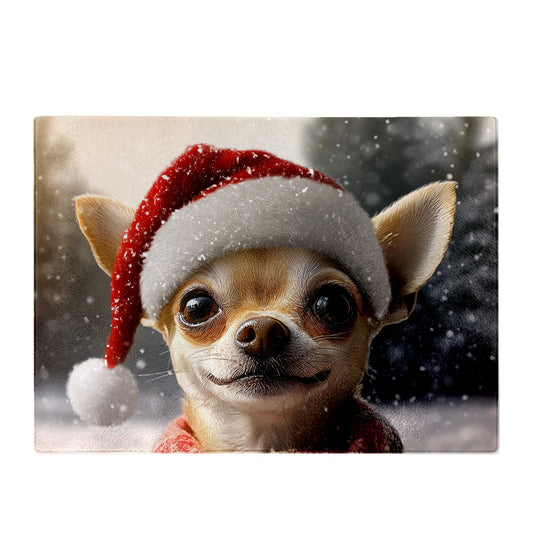 Christmas Chihuahua Glass Chopping Board