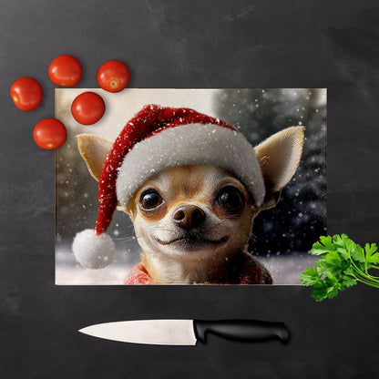 Christmas Chihuahua Glass Chopping Board