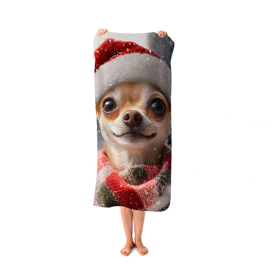 Christmas Chihuahua Beach Towel