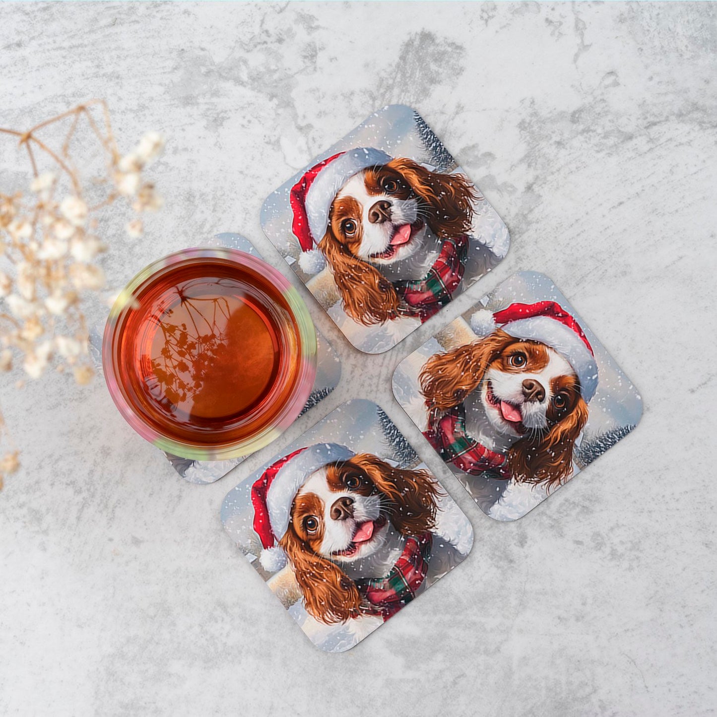 Snowy Christmas Cavalier King Charles Spaniel Coasters