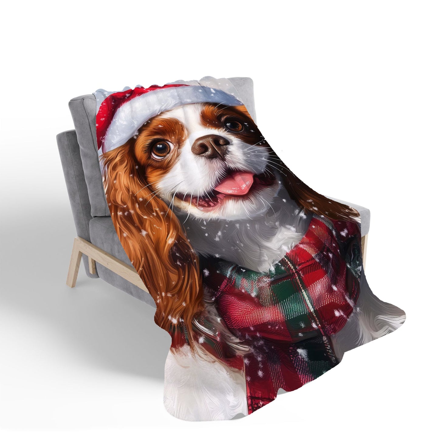 Snowy Christmas Cavalier King Charles Spaniel Sherpa Blanket