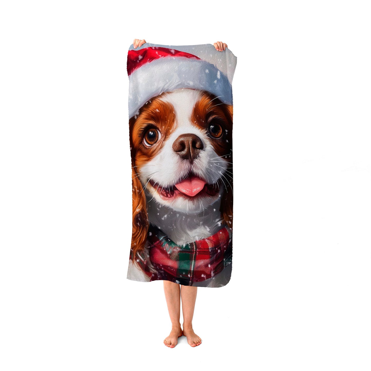 Snowy Christmas Cavalier King Charles Spaniel Beach Towel