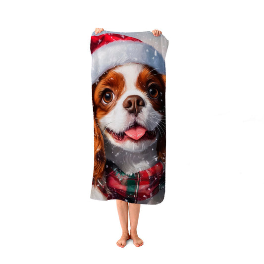 Snowy Christmas Cavalier King Charles Spaniel Beach Towel