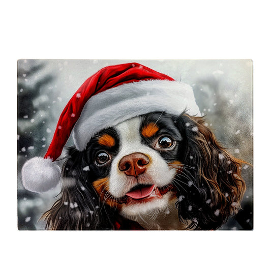 Christmas Cavalier King Charles Spaniel Glass Chopping Board