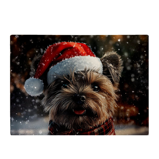 Snowy Christmas Cairn Terrier Glass Chopping Board