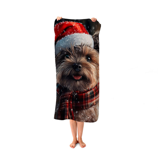 Snowy Christmas Cairn Terrier Beach Towel
