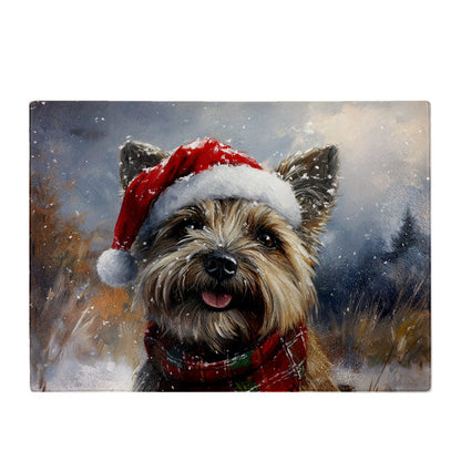 Christmas Cairn Terrier Glass Chopping Board