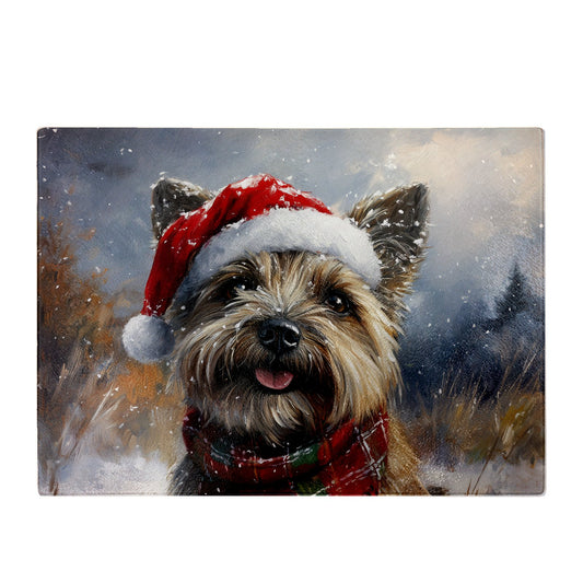 Christmas Cairn Terrier Glass Chopping Board
