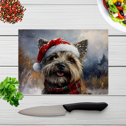 Christmas Cairn Terrier Glass Chopping Board