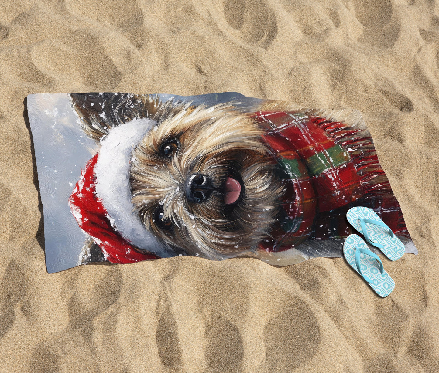 Christmas Cairn Terrier Beach Towel