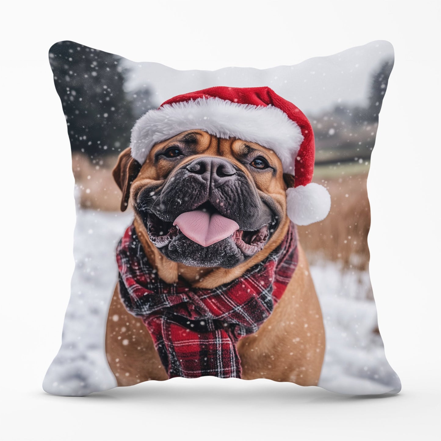 Snowy Christmas Bullmastiff Cushion