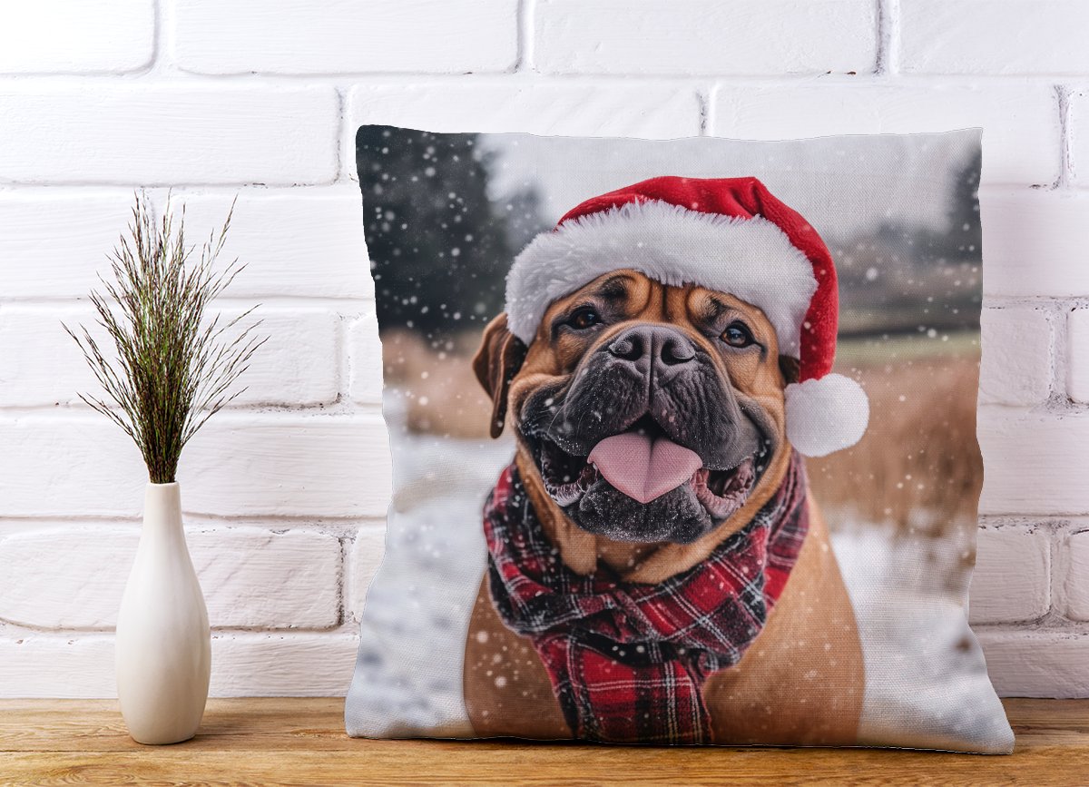Snowy Christmas Bullmastiff Cushion