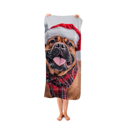 Snowy Christmas Bullmastiff Beach Towel