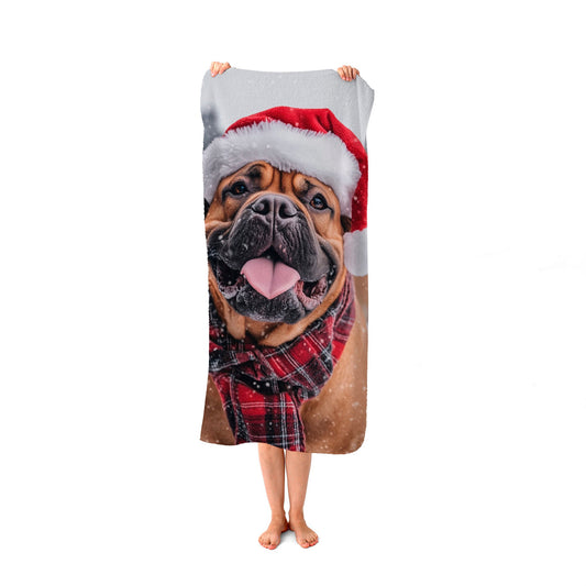 Snowy Christmas Bullmastiff Beach Towel