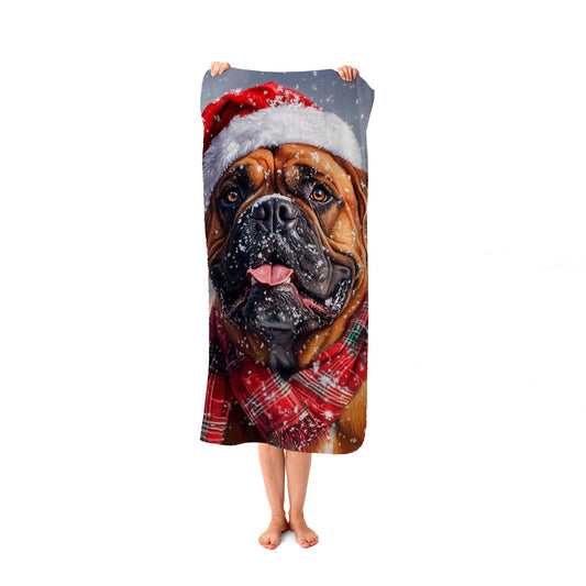 Christmas Bullmastiff Beach Towel
