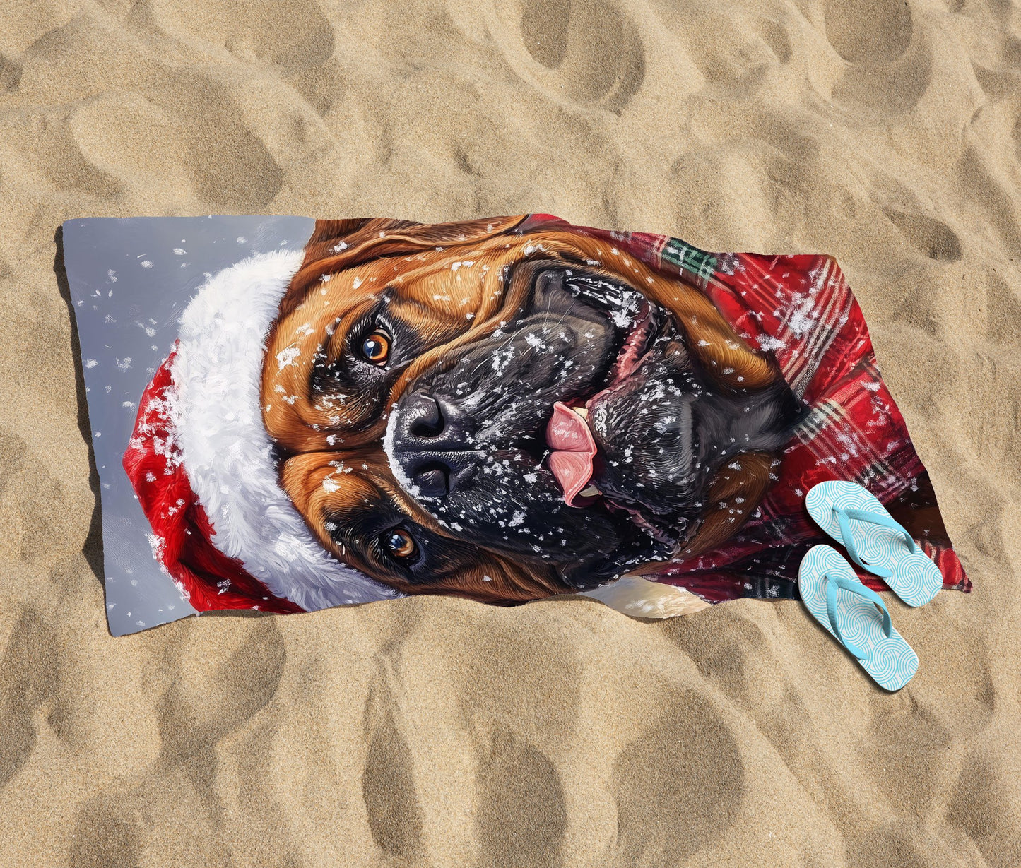 Christmas Bullmastiff Beach Towel