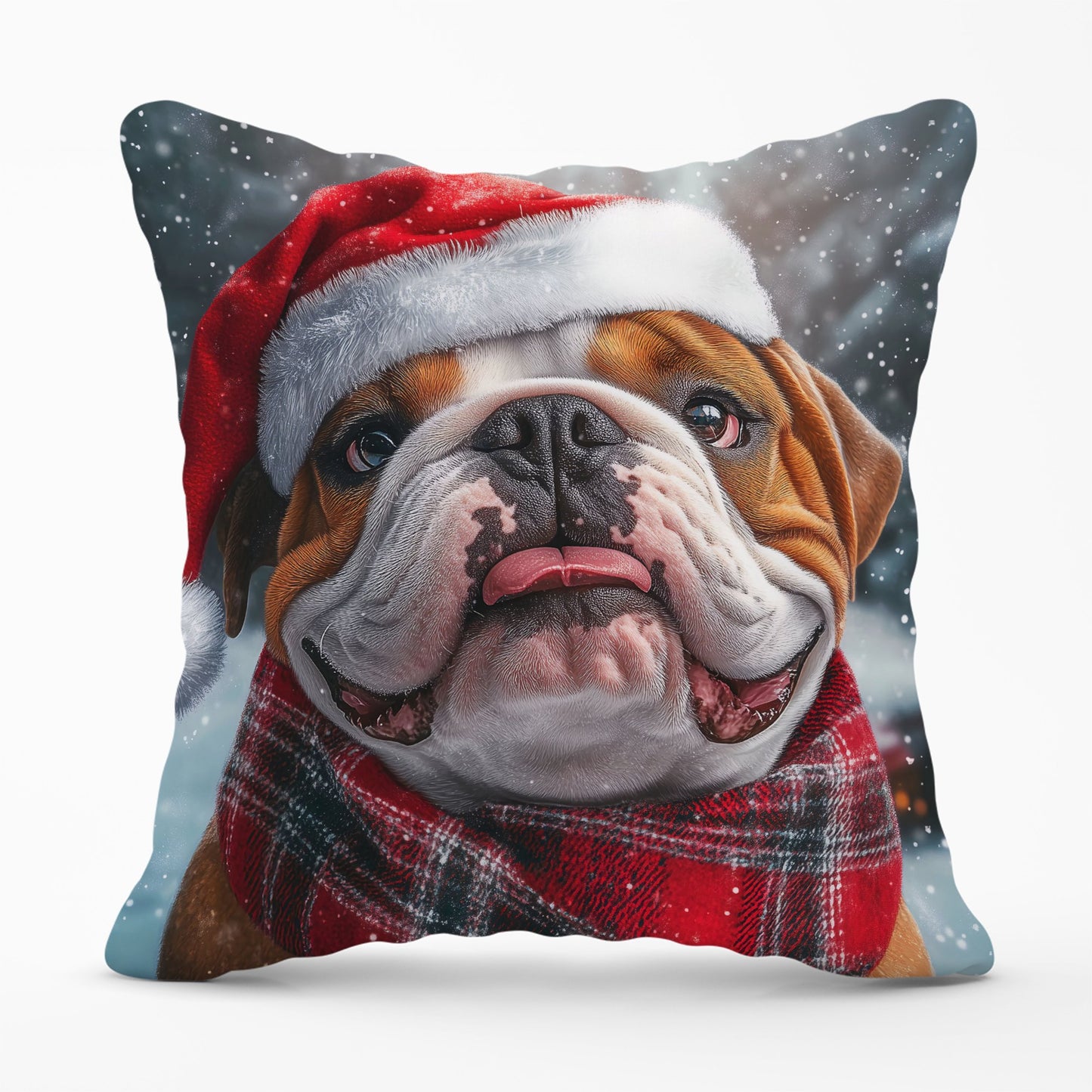 Snowy Christmas Bulldog Cushion