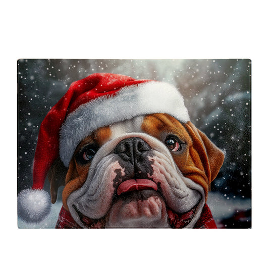 Snowy Christmas Bulldog Glass Chopping Board