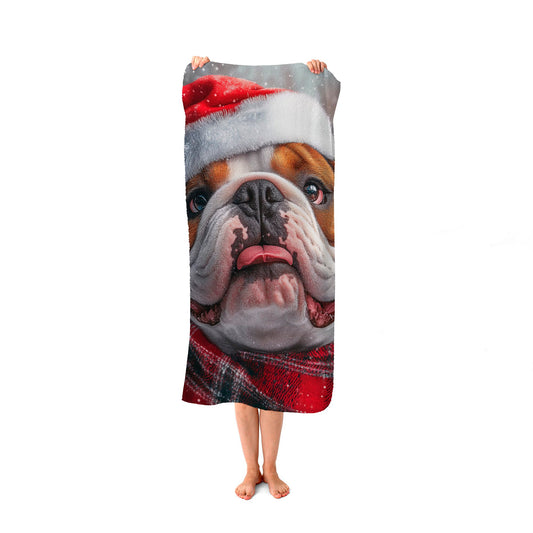 Snowy Christmas Bulldog Beach Towel
