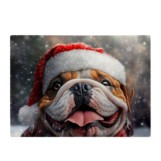 Christmas Bulldog Glass Chopping Board