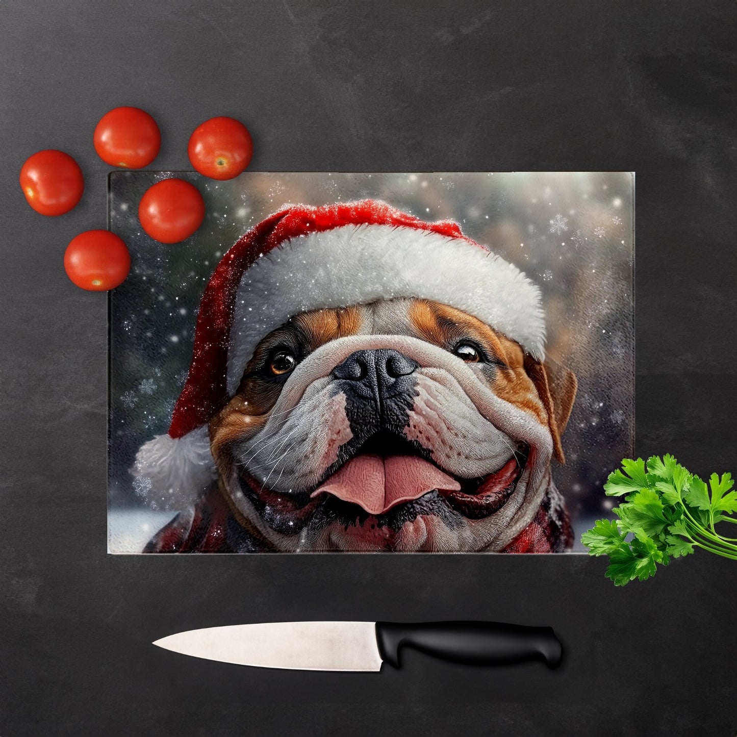 Christmas Bulldog Glass Chopping Board