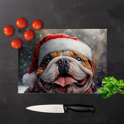 Christmas Bulldog Glass Chopping Board