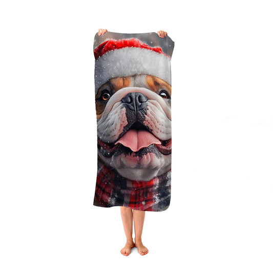 Christmas Bulldog Beach Towel