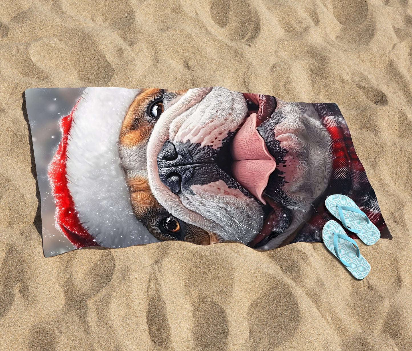 Christmas Bulldog Beach Towel