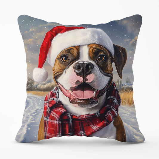 Snowy Christmas Boxer Dog Cushion