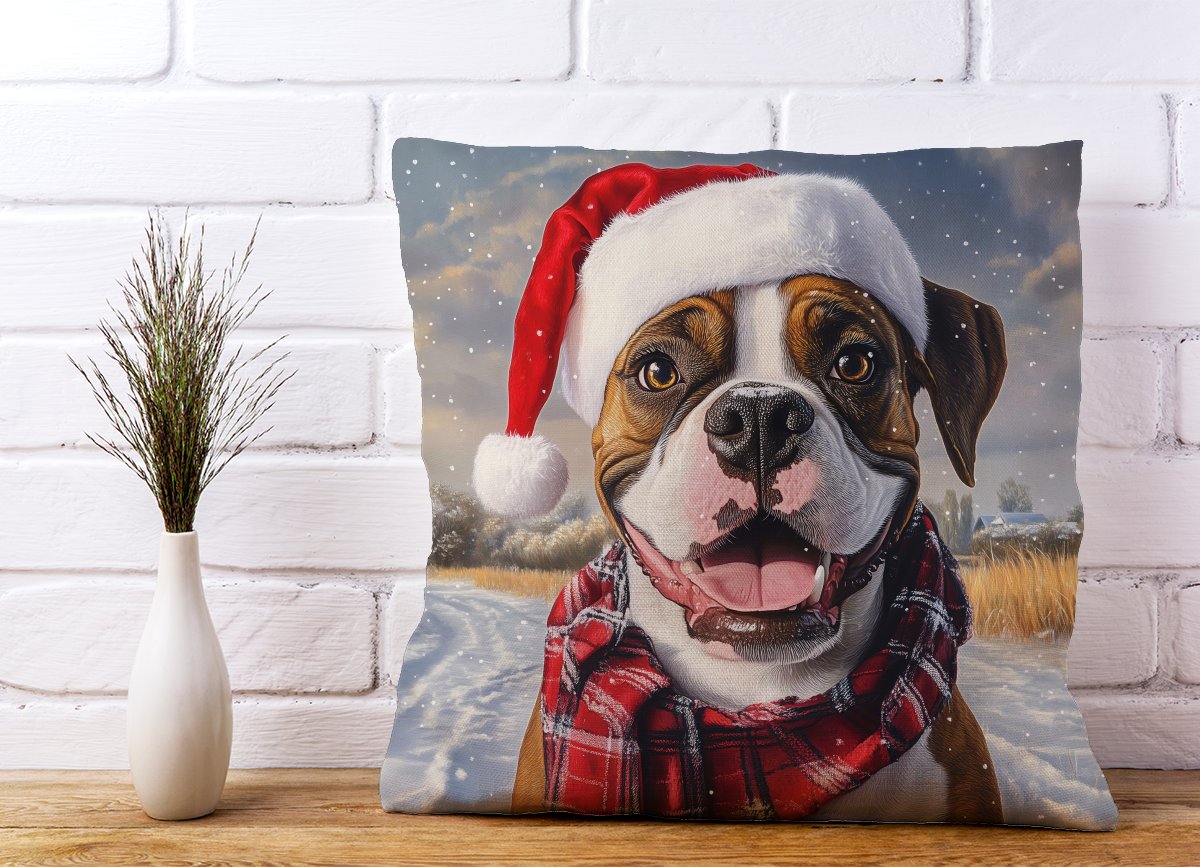 Snowy Christmas Boxer Dog Cushion