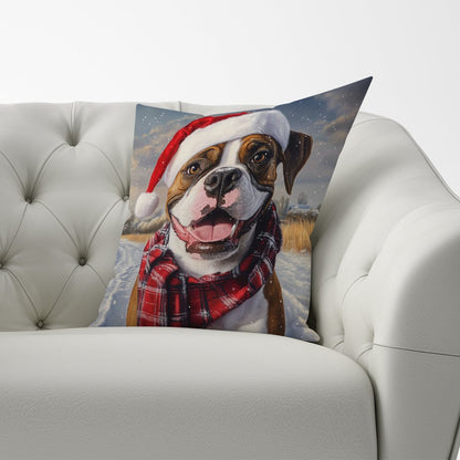 Snowy Christmas Boxer Dog Cushion