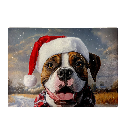 Snowy Christmas Boxer Dog Glass Chopping Board