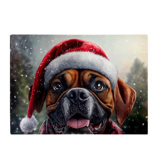 Christmas Boxer Dog Glass Chopping Board