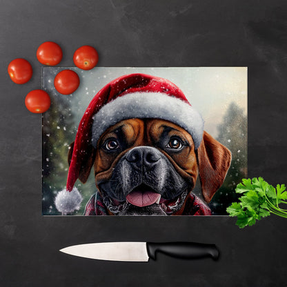 Christmas Boxer Dog Glass Chopping Board