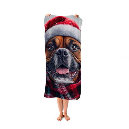 Christmas Boxer Dog Beach Towel