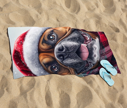 Christmas Boxer Dog Beach Towel